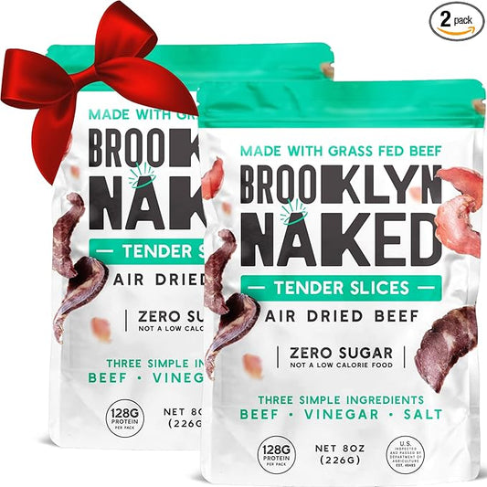 Brooklyn Biltong Carnivore Snack, Air Dried Grass Fed Beef, South African Beef Jerky (8 oz, Pack of 2) - AIP Approved, Paleo, Keto, Gluten Free, Only Salt, Water, and Vinegar, Made in USA