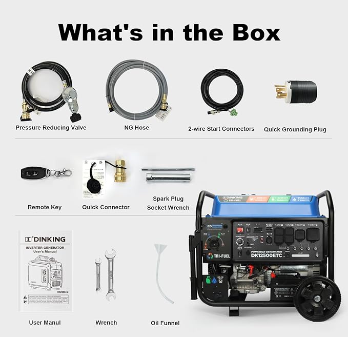 DK Upgraded 12500W Tri-fuel Generator, Remote Electric Quick Start, 10.5 Gal Super Tank, 120V 240V, CARB EPA Compliant Gas Propane or NG Powered Back Up (DK12500ETC)