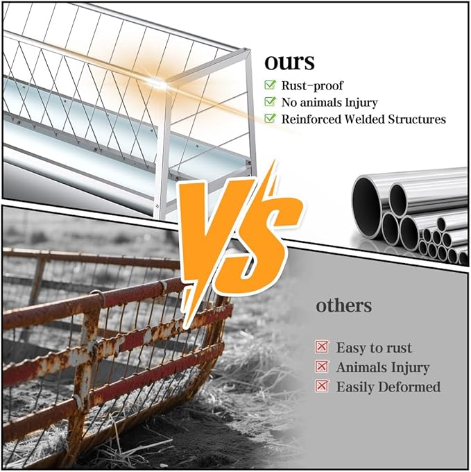 5 Ft Pasture Feeder, 77 Gallon Capacity Livestock Feeder with Deeper Feeding Pan, All Steel Frame, Easy to Assemble and Carry, Feeding Goats, Sheep and Miniature Horses, for Farms, Sheep Sheds