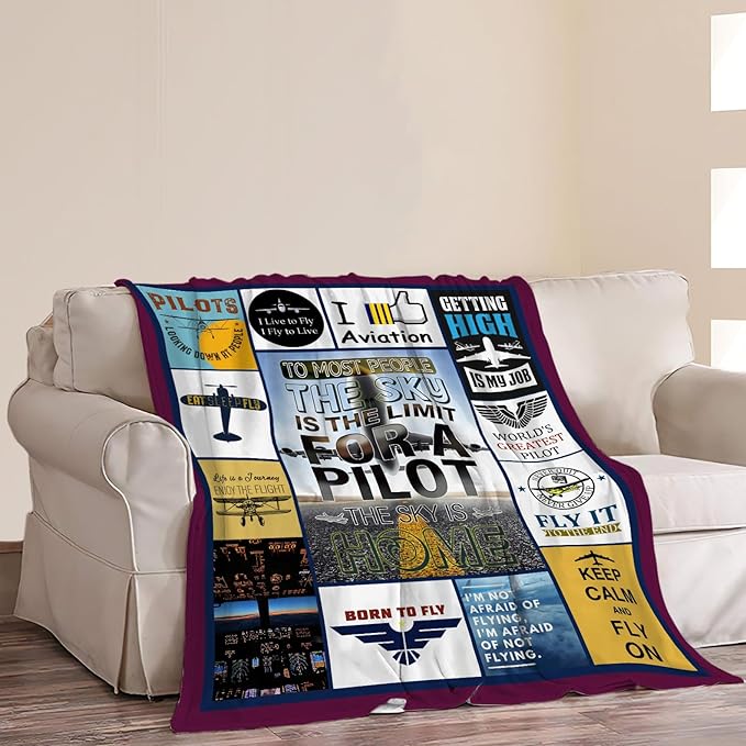 Airplane Blanket Plane Throw Blanket Soft Fleece Flannel Bedding Aviation Gifts for Pilot Men Boys Women Girls Lovers Adults Stuff Plush for Couch Sofa Bed Room Decor 60"X80"