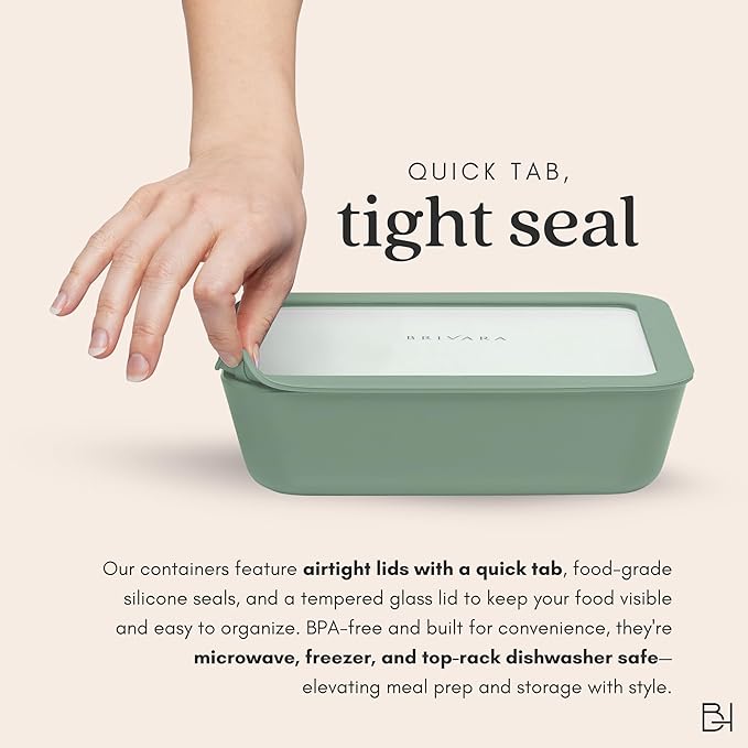 Ceramic Coated Glass Food Storage Container | No PTFE, PFOA, PFAS, and BPA | Reusable Non Toxic Meal Prep Container with Glass Lid | Easy To Store | 11 Cup Rectangle [Willow]