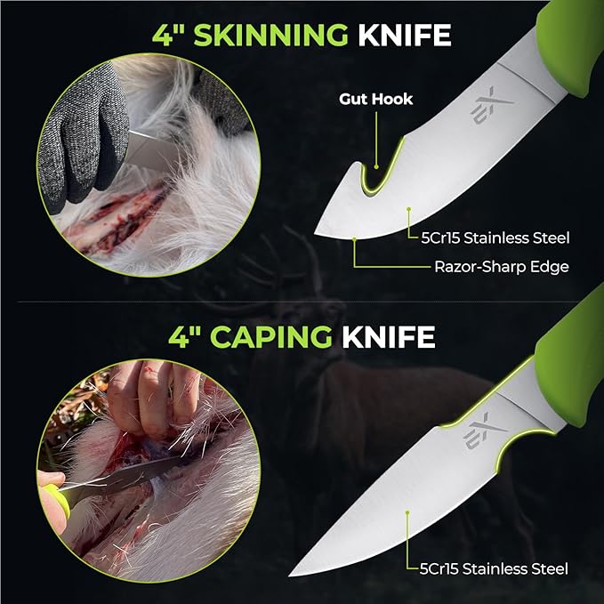 Extremus by KastKing Hunting Knife Set, 4/8-Piece Field Dressing Kit with Gut Hook Skinning Knife, Caping Knife & Bone Saw for Deer, Elk & Big Game, Hunting Gear and Accessories, Gifts for Men