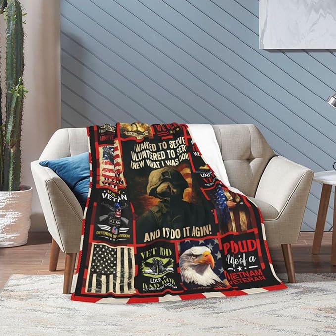 Patriotic Soldier Throw Blanket America Soldier Flannel Blankets American Army Plush Super Soft Cozy Warm Decor Gifts for Boys Girls Kids Adults Men Women 50" x 60"