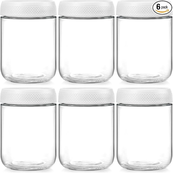 NETANY 6-pack 16oz Glass jars with Airtight Lids, Overnight Oats Containers with Lids, Wide mouth Mason Salad jars, Glass Food Storage Containers for Snacks Yogurt Spice Sugar-White