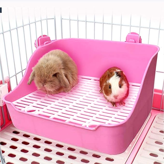 Hamiledyi Rabbit Litter Box, Plastic Rectangular Cage Toilet, Bunny Potty Trainer Corner, Small Pets Bedding Litter Box for Chinchilla Guinea Pig Ferret Hedgehog (Pink)