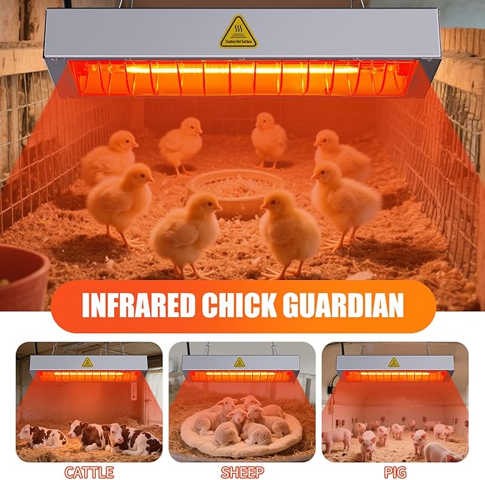 Chicken Coop Heat Lamp,600W High-Power Adjustable Chicks House Brooder Heater Warmer Lamp for Supplies Livestock,Heats Faster,Stays Hotter Longer (L14xW6xH2 inch)