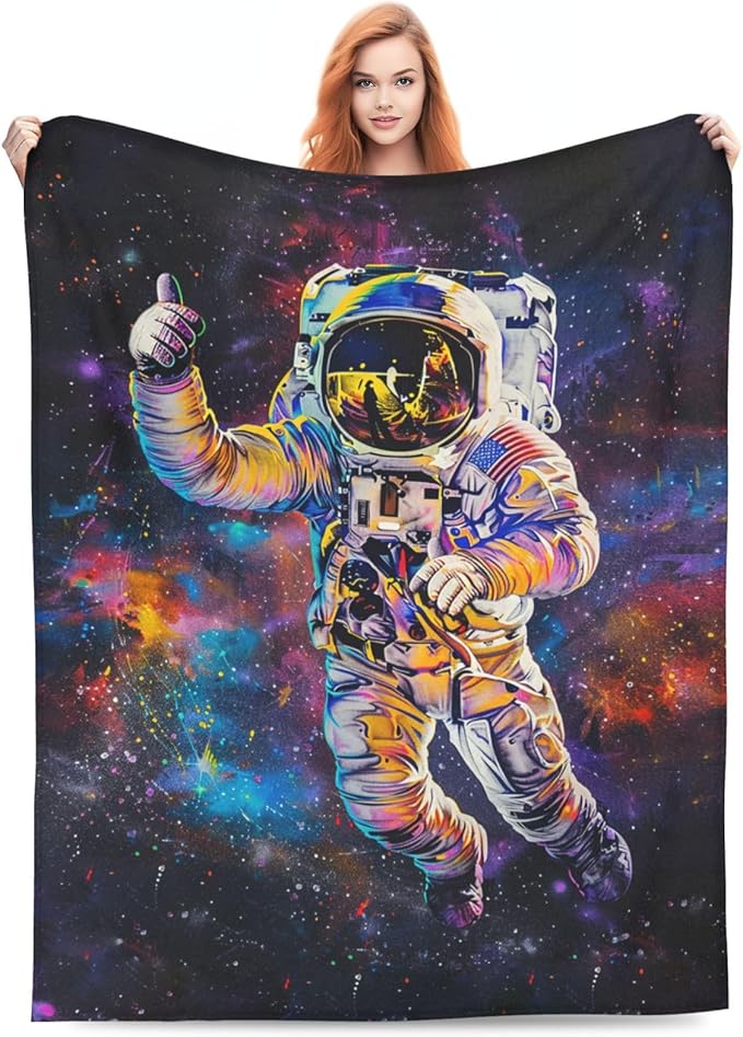 Astronaut Blanket Space Galaxy Decor Throw Blanket Cozy Plush Flannel Fleece Warm Soft Lightweight Fuzzy Winter Blanket Solar System Gifts for Girls Boys Women Teens for Bed Sofa Couch 60"X80"