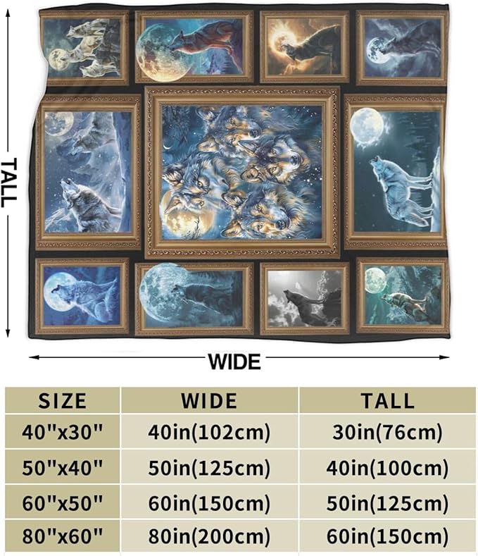 Wolf Blanket Wildlife Throw Blanket Soft Warm Cozy Fuzzy Plush Wolves Throw Blanket Gifts for Girls Women Wolf Lightweight Fleece Flannel Gift Blankets for Kids Adults 40"X50"