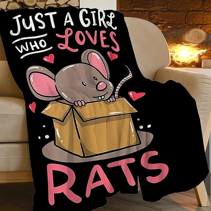 Mouse Rat Blanket Super Cozy Soft Mouse Rat Throw Blanket Warm Plush Fluffy Just a Girl Who Loves Rats Lightweight Fleece Flannel Gifts Blankets for Kids Adults 60"x50"