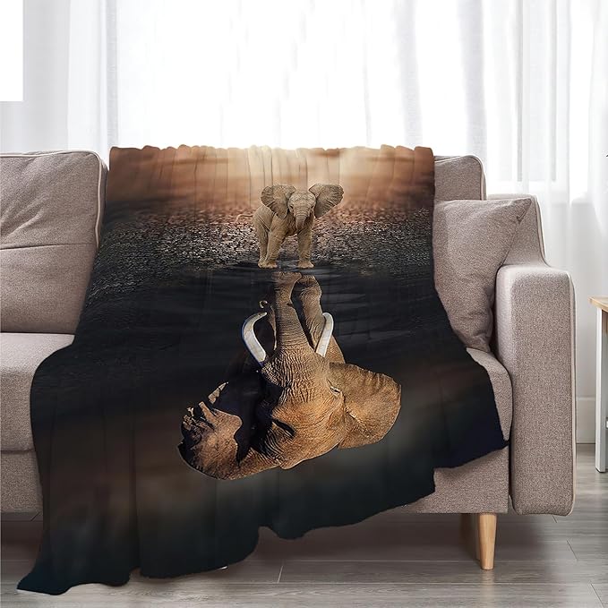 Wild Elephant Blanket Elephant Lovers Throw Blanket Super Soft Plush Lightweight Warm Fleece Flannel African Animals Decor Blanket Gifts for Girls Boys Women Men for Sofa Couch Bed 50"X60"