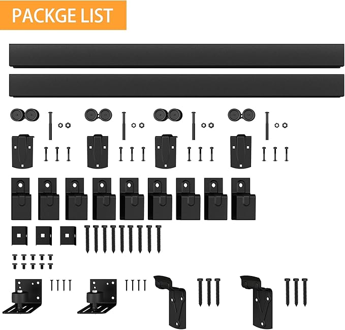 14FT Black Box Rail Exterior Barn Door Hardware Kit for 2 Doors, Sliding Heavy Duty Barn Door Track, Wall Mount Barn Door Hardware with 7 Track Brackets(Doors NOT Include)