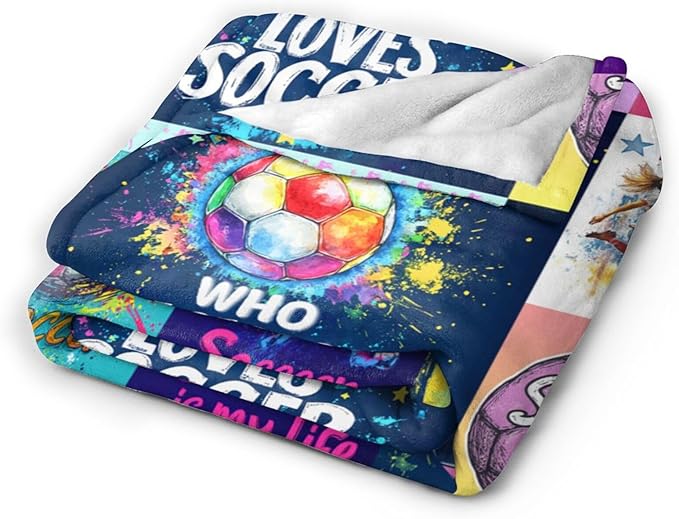 Soccer Blanket Gifts for Girls Women Soft Warm Plush Soccer Sports Throw Blanket Flannel Fleece Fuzzy Sport Blanket for Kids Lovers Bed Couch Living Room Decor 60"X50"