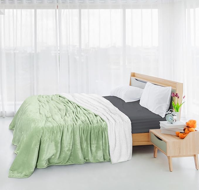 Utopia Bedding Sherpa Blanket Twin Size (Sage Green, 90x66 Inches) - Soft Lightweight Plush Fleece Reversible Blanket for Bed, Sofa, Couch, Camping and Travel