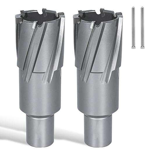 KEENTECH 2-PC Carbide-Tipped Annular Cutter Set, 1-1/4" Dia x 2" Depth, 3/4" Weldon Shank (2 Flat), High Speed Cutting TCT Mag Drill Bit with Pilot Pin for Harder Material