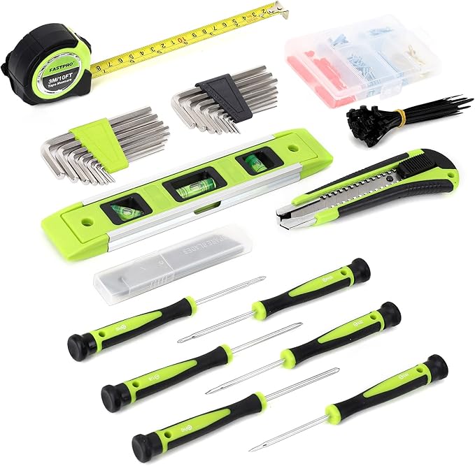 FASTPRO 236-Piece Home Repairing Tool Set, Mechanics Hand Tool Kit with 12-Inch Wide Mouth Open Storage Bag, Household Tool Set for DIY, Home Maintenance, Green