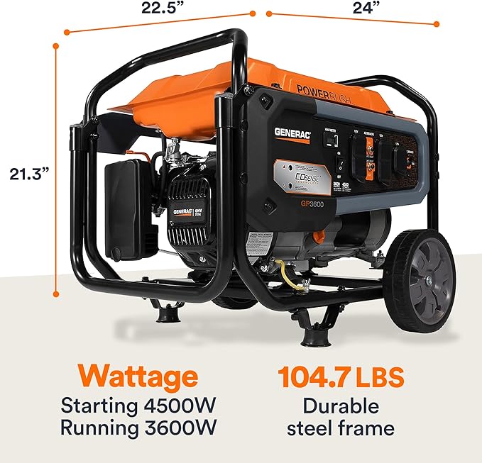 Generac 4,500 Starting Watt Portable Gas Generator - Home Backup or RV Ready - Heavy Duty Frame - Quiet, Long Runtime, Emergency Power- 49-State Compliant