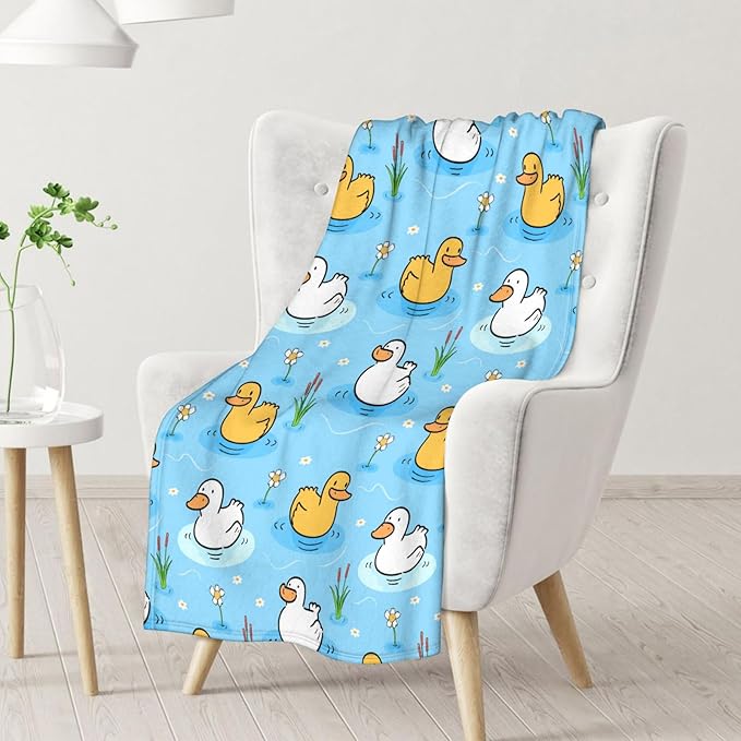Duck Throw Blanket - Soft, Fuzzy & Warm - 30x40 Inches Lap Size Blanket for Couch, Office - Blue Cute Throw Gift for Girls, Boys