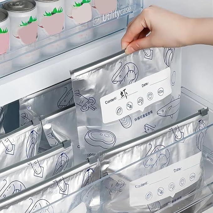 30 Pcs Reusable Aluminum Foil Sealable Storage Bags, 2025 New Resealable Vacuum Zipper Pouches for Food, Stand Up Foil Sealable Bags with Label and Zip Lock for Vegetable Fruit Meat (3 Size)