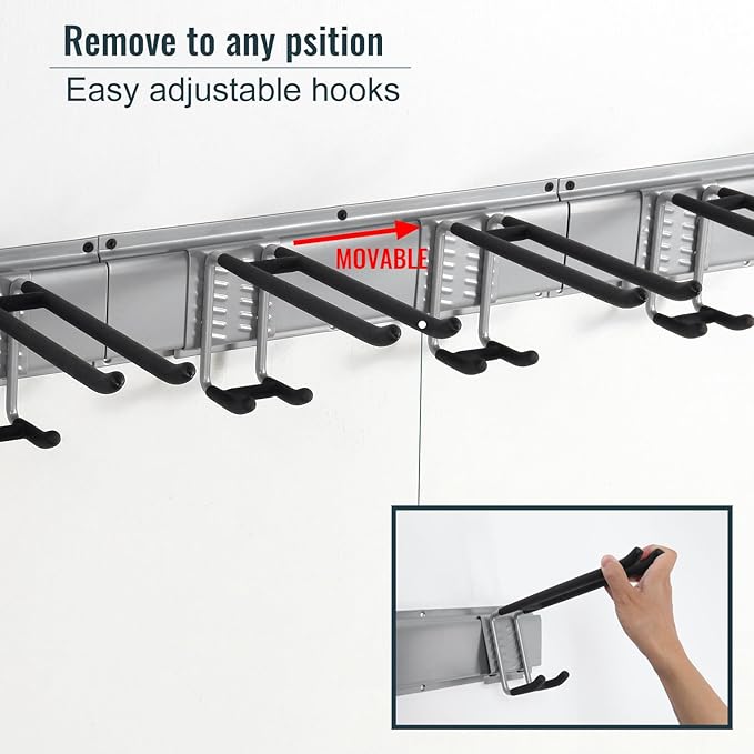 Wall Mount Tool Storage Rack, Garage Organization, Heavy Duty Garage Storage Tool Organizer, Garden Tool Wall Hooks and Hangers, Hold Up to 350lbs Grey