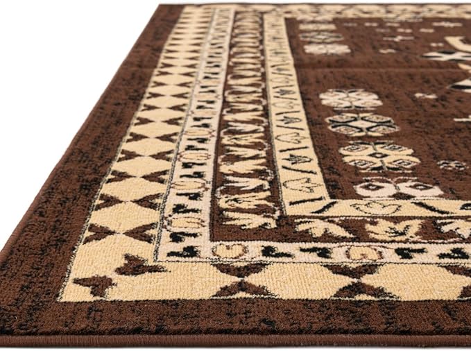 Unique Loom Taftan Collection Border Geometric Tribal Inspired Design Area Rug (4' 0 x 6' 0 Rectangular, Brown/ Tan)