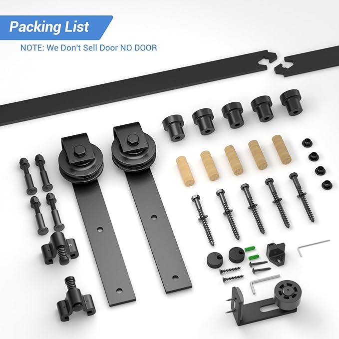 CCJH 6FT Single Sliding Barn Door Hardware Kit Black Basic Roller Carbon Steel Hanger Flat Track System for Closet Kitchen 1 Door 36 inch Wide
