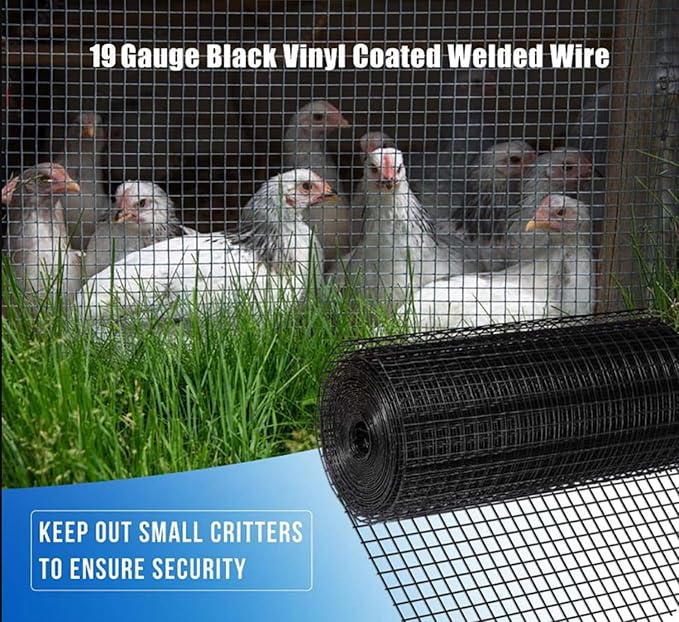Hardware Cloth for Chicken Wire Fencing-1/4in Mesh AWG 19 Gauge 36in x 50ft Black Vinyl Coated Galvanized Welded Wire Mesh Roll-Poultry Netting, Rabbit Cages, Snake Barrier, Garden Fencing