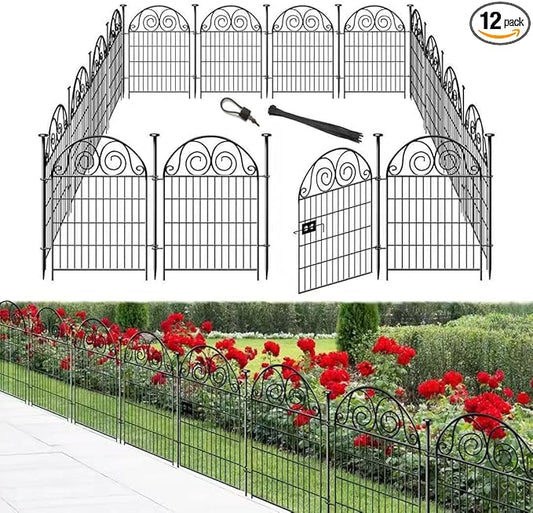 Tall Garden Fence Animal Barrier with Gate, 40 in(H) 12 Panels Garden Fences and Borders for Dogs, Dog Fence Outdoor for Yard, Total Length 26.2 Ft Metal Temporary Fencing│Patented