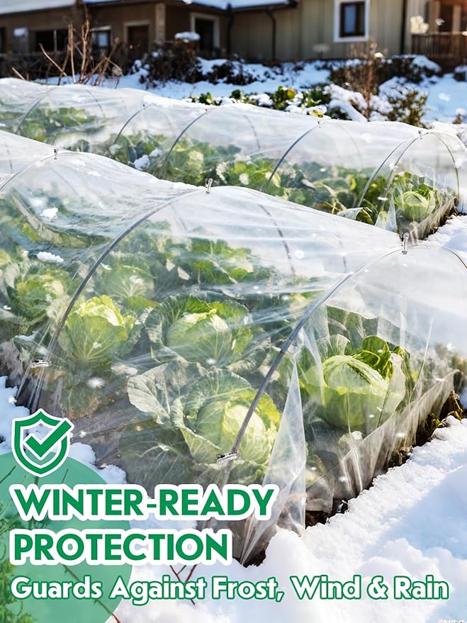 Alphatool 10 x 30ft Plant Covers Freeze Protection with 36 Clips - Greenhouse Plastic Sheeting, Frost Cloth Row Cover for Outdoor Garden Plants Winter Vegetables Crops
