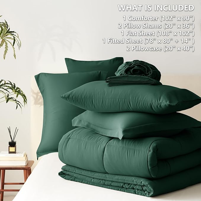 CozyLux King Size Comforter Set Emerald Green - 7 Pieces Bed in a Bag King, Okeo-Tex Certifited Bedding Set, All Season Soft Bed Set with Down Alternative Comforter, Sheets, Pillowcases & Pillow Shams