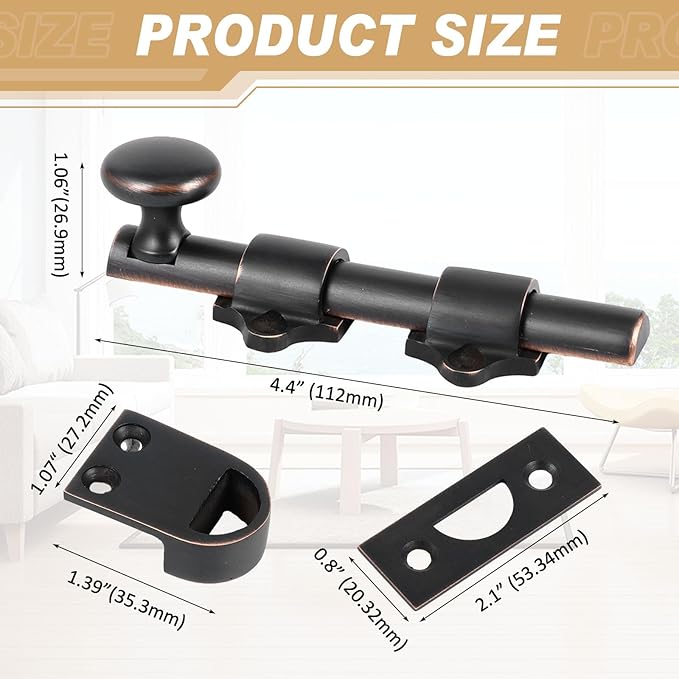Tandefio Cane Bolt for Gate Heavy Duty Solid Brass Slide Dutch Door Bolt Latch Oil Rubbed Bronze Hardware Locks Attic Latch for Dutch Sliding Barn Door Wooden Fence Metal Gate, Bronze(4 Inch,Brass)