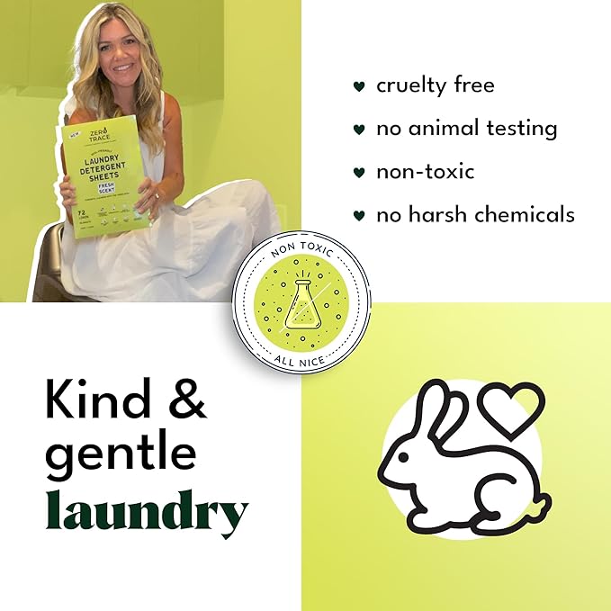 Zero Trace All Natural Laundry Detergent Sheets Eco Friendly - Laundry Soap - Travel Laundry Detergent with Fresh Scent (72 Loads 36 Sheets)