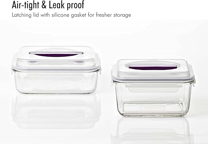 GLASSLOCK 61 Oz Glass Food Storage set of 2 – Large Capacity, Airtight & Leak-Proof, BPA Free Lid with Carry Handle, Microwave, Dishwasher, Fridge & Freezer Safe, Marinating, Sauce, Fruit Storage