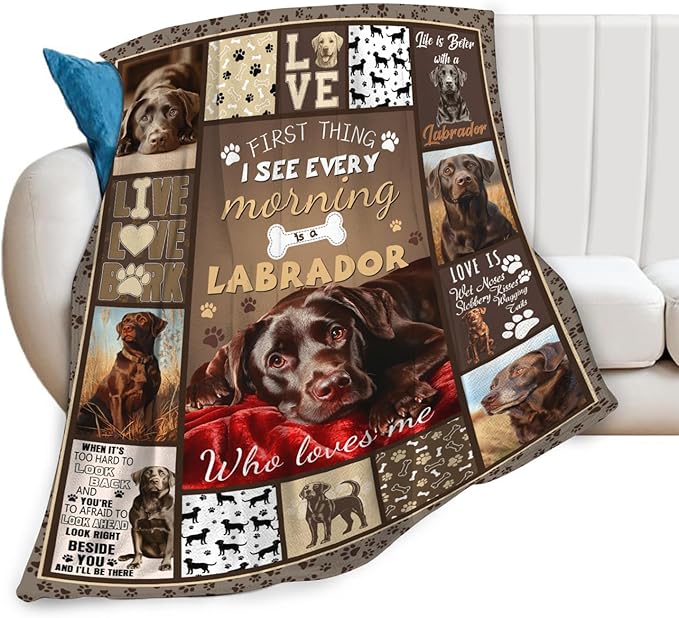 Dynova Labrador Dog Blanket Cozy Plush Chocolate Lab Lovers Throw Blankets Fuzzy Flannel Fleece Animal Gifts for Girls Boys Women Men 60"X50"
