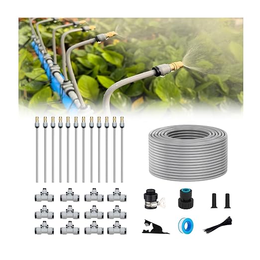 New Drip Irrigation Kits,Quick Connector Automatic Irrigation System,with Replaceable Bending Dropper,atomizing Copper Nozzle for Watering System for Garden Plant Lawn Patio. (15M)