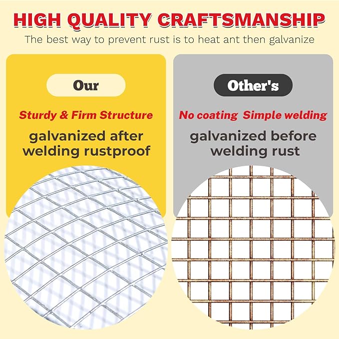 Hardware Cloth,1/4inch 48inx100ft 23 Gauge,Double-Layer Hot-Dip Galvanizing After Welding,Chicken Wire Fence Wire Mesh Fence Poultry Netting Garden Fence Tree Guard Rolls