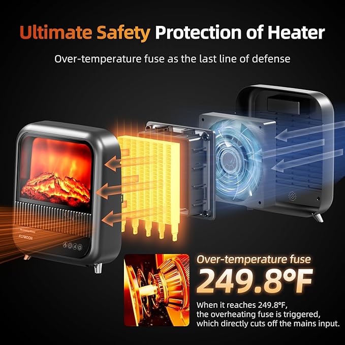 FLYMOON 11.8” Electric Fireplace Heater, Fireplace Heater with 3D Different Flame Effects, 750/1200W, Timer, Electric Fireplace Heaters with Overheating & Tip-Over Protection, Indoor Fireplace