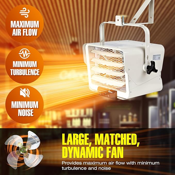 DR. INFRARED HEATER NEW Upgraded DR-975 7500-Watt 240-Volt Hardwired Shop Garage Electric Heater, Wall/Ceiling Mounted with Remote Controlled Thermostat White