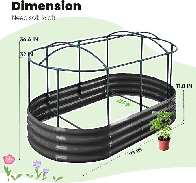 KING BIRD Raised Garden Bed with Cover Galvanized Oval Planter Garden Box Outdoor for Gardening, Vegetables, Flowers 6X3X1 FT, Clear