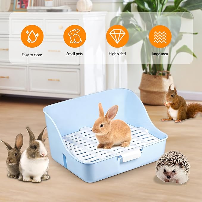 Large Rabbit Litter Box Bunny Potty Plastic Square Training Corner Litter Box, Bedding Toilet for Adult Ferret Hamster Guinea Pig, 11.4" L x 9.4" W x 6.3" H High Sided Pet Litter Tray