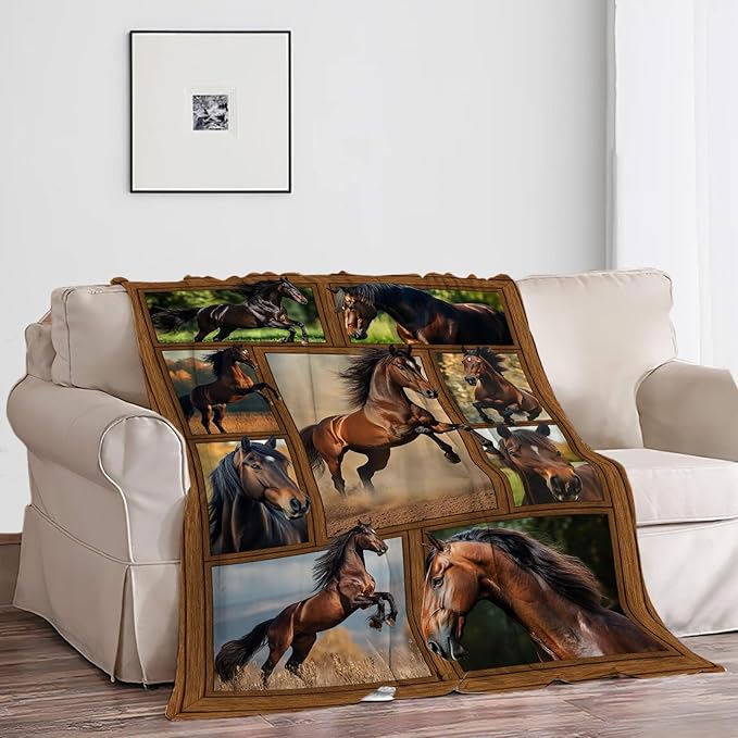 Horse Blanket, Horse Throw Blanket, Horses Gifts Blankets Stuff Fleece Flannel Plush for Girls Women Men Boys Lovers Adults Soft Bedding Gift for Sofa Bed Office Home Decor 60"x50"