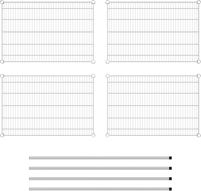 Commercial NSF Listed Chrome Stationary Wire Shelving Kit 24" x 36" x 54", with 4 Shelves Perfect for Warehouse, Walk-in Refrigerator, Freezer, Grocery Store, Restaurant, Dishroom