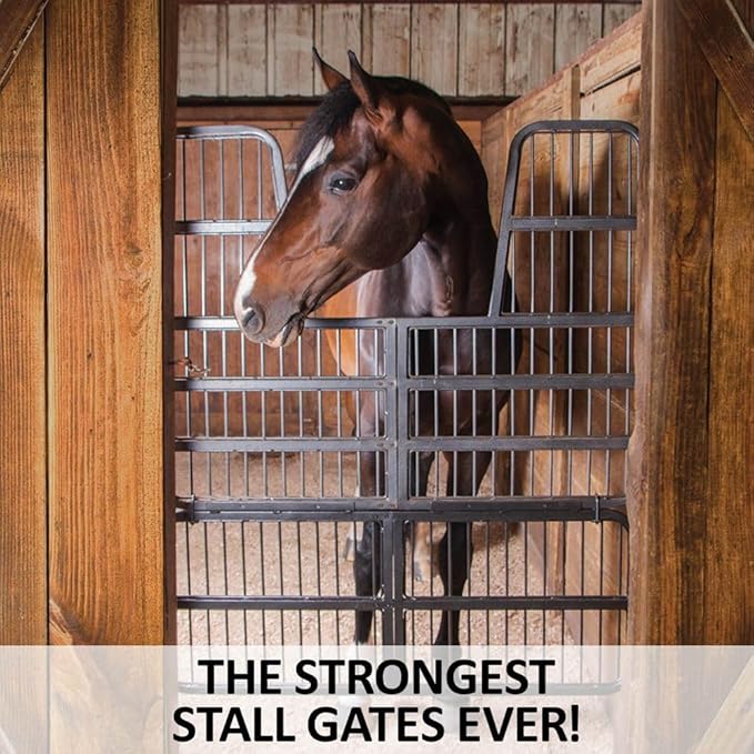 Easy-Up Titan Horse Stall Gates | Heavy-Duty Steel Construction | Rust-Resistant Finish | Ideal for Barn, Farm & Equestrian Use | Gate with Yoke - 52" Wide | Color Gray Armor