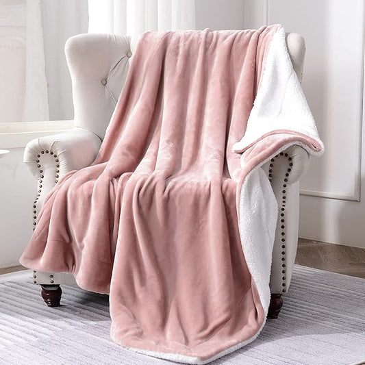 SOCHOW Sherpa Fleece Throw Blanket, Double-Sided Super Soft Luxurious Plush Blanket Throw Size, Dusty Pink, 50x60 inches
