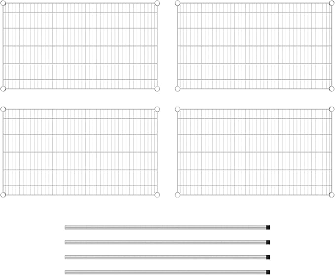 Commercial NSF Listed Chrome Stationary Wire Shelving Kit 24" x 42" x 54", with 4 Shelves Perfect for Warehouse, Walk-in Refrigerator, Freezer, Grocery Store, Restaurant, Dishroom