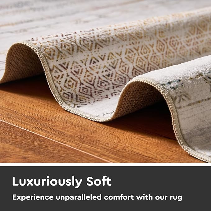 2x8 Runner Rug Machine Washable Non Slip Area Rug Distressed Neutral Moroccan Boho Rug Ultra Soft Floor Runners for Hallways for Entryway Laundry Room Kitchen, Multi-Color