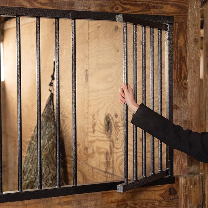 EASY-UP Schneiders Pro 24" Swing Out Stall Feed Door Color Black Armor | Heavy-Duty Galvanized Steel Horse Stall Feed Access | Rust-Resistant Armor Coating