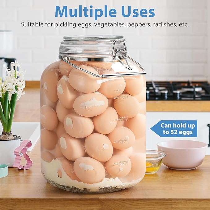 1.5 Gallon Glass Jars With Airtight Lid, Gallon Mason Jars Wide Mouth w Scale Marks(192 FL Oz), Glass Storage Containers with Lids And Sturdy Handles For Flour, Sugar, Baking Supplies, Set of 2