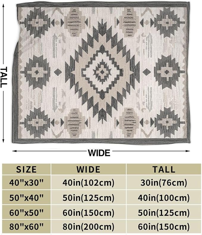 Western Blanket, Soft Plush Fleece Aztec Southwestern Throw Blanket - Cozy Warm Tribal Navajo Southwest Blankets Western Bedding Stuff Gifts for Women Girls Kids Adults 50"X60"