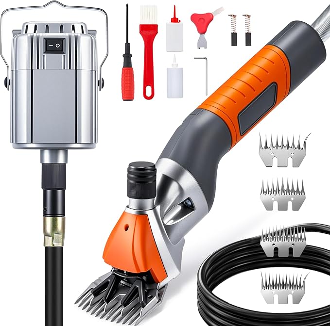 Sheep Shears Professional 1000W 2800RPM Hanging Type Electric Sheep Clippers for Thick Coats, Livestock Shearing Machine with 13-Teeth High Carbon Steel Blades for Sheep, Goat, Cattle (Orange)