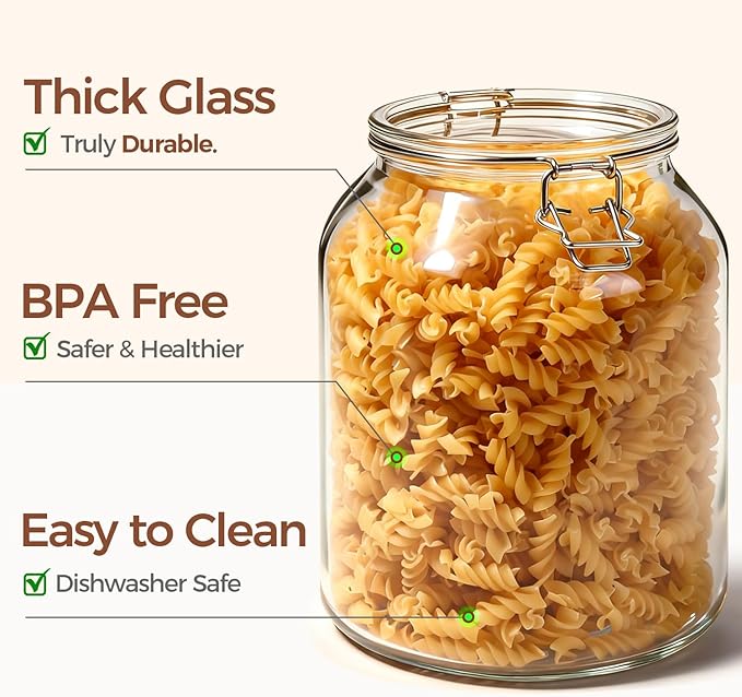 ComSaf Glass Jars with Airtight Lid 0.7 Gallon, Wide Mouth Mason Jars, Canning Jars, Large Glass Storage Containers with Lids, Flour Sugar Storage Container, Large Canister for Rice, Pickle, Set of 2